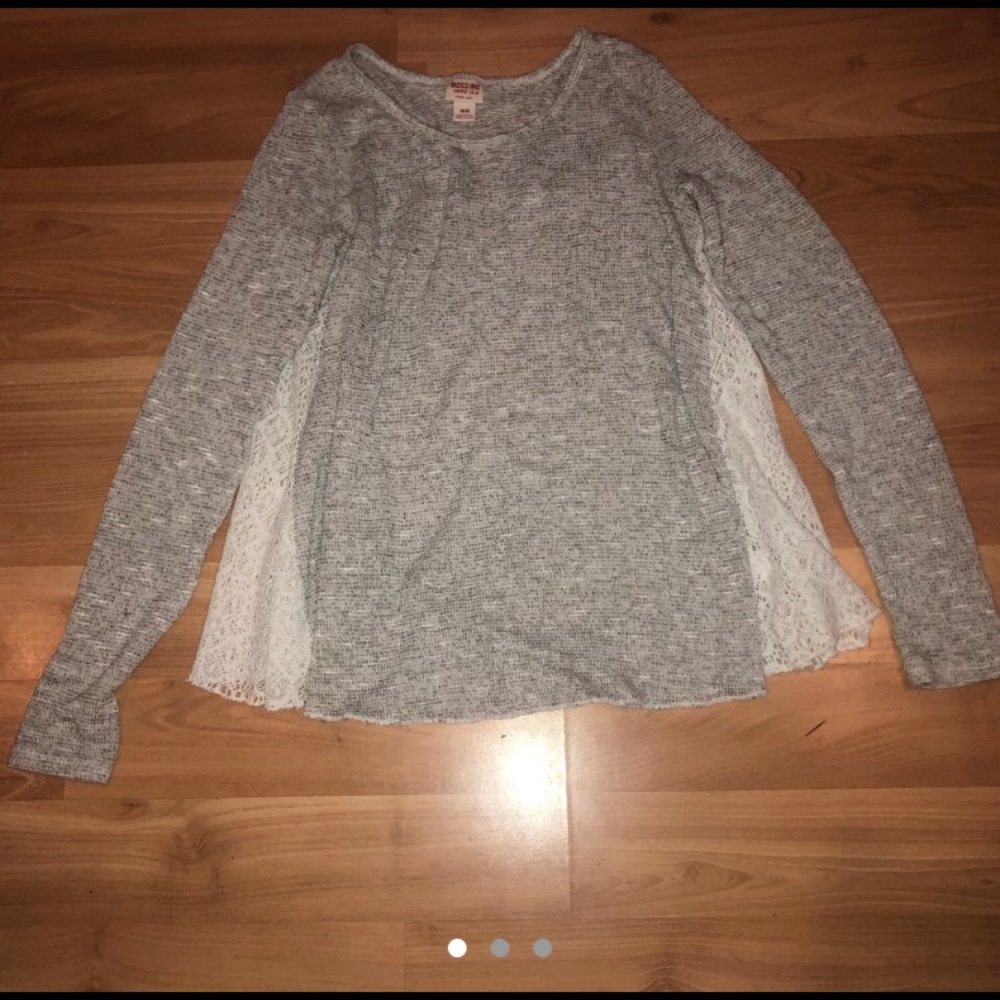 Grey sweater with white lace side panels